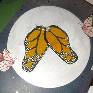 Yellow leather hand-painted Monarch butterfly winged earrings
